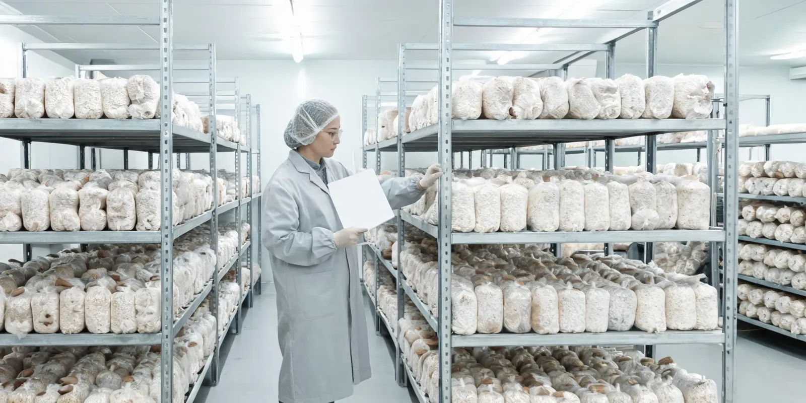 Grower planning edible mushroom bag receiving and setup